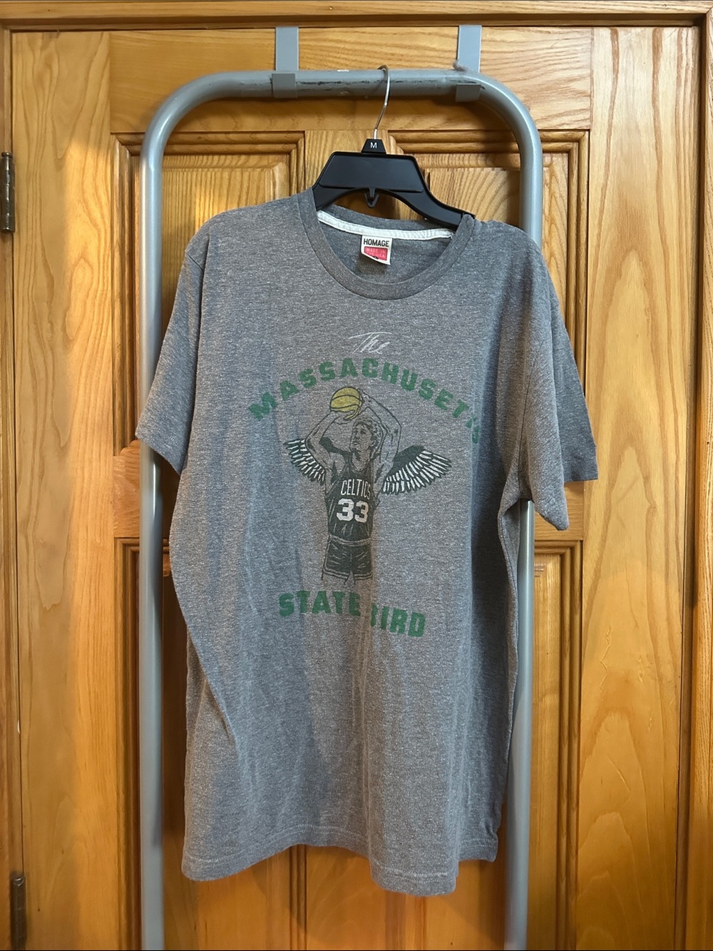 HOMAGE Gray Massachusetts Celtics Graphic Tee with Green Accents